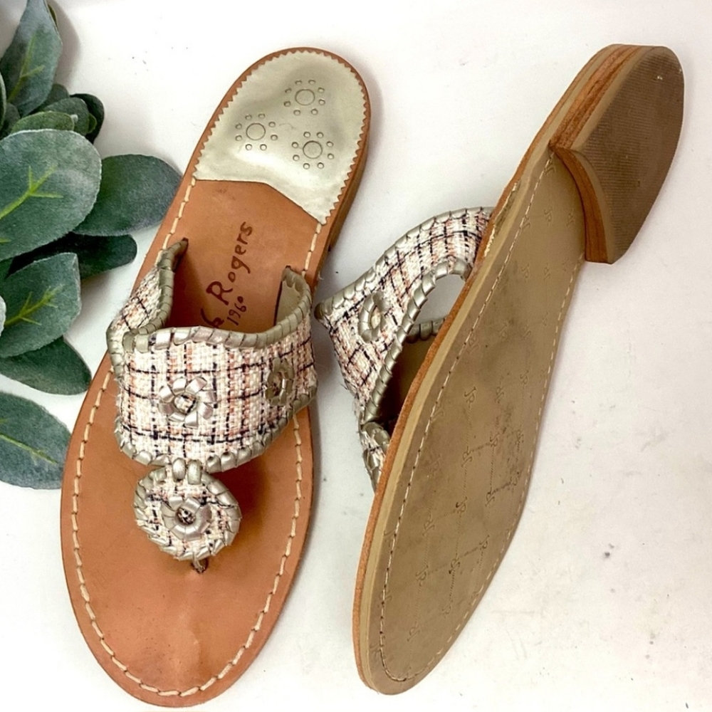 Jack Rogers Navajo Flat Plaid Leather Sandals Women's Size 9 1/2